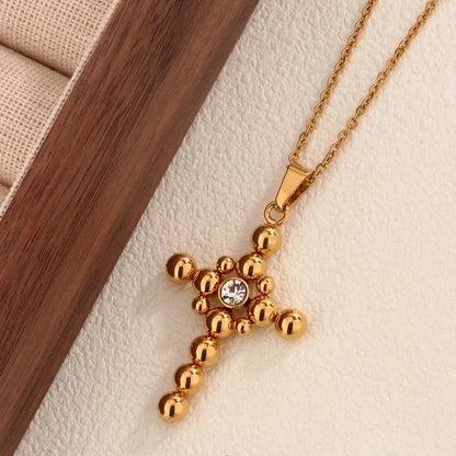 Classic Style Cross 304 Stainless Steel 18K Gold Plated Pendant Necklace