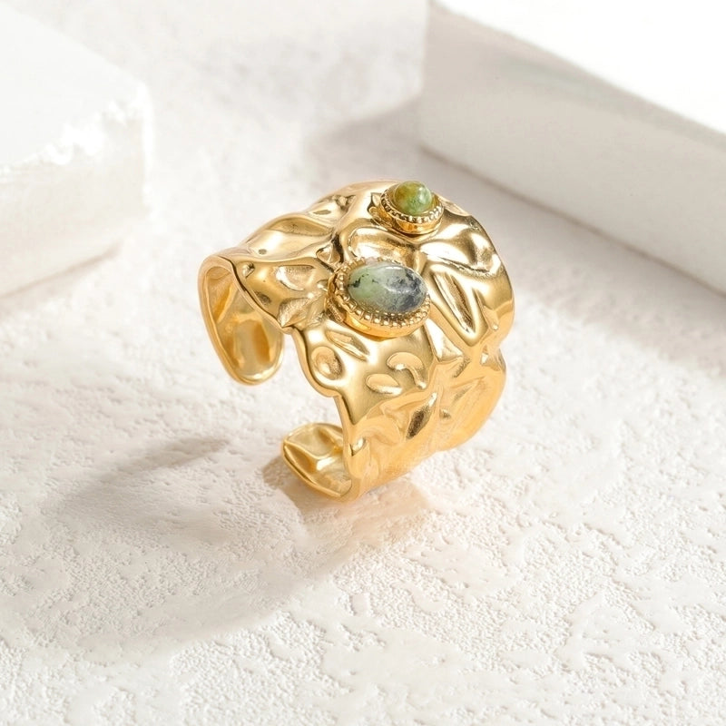 IG Style Elegant Irregular 304 Stainless Steel 18K Gold Plated Irregular Open Rings