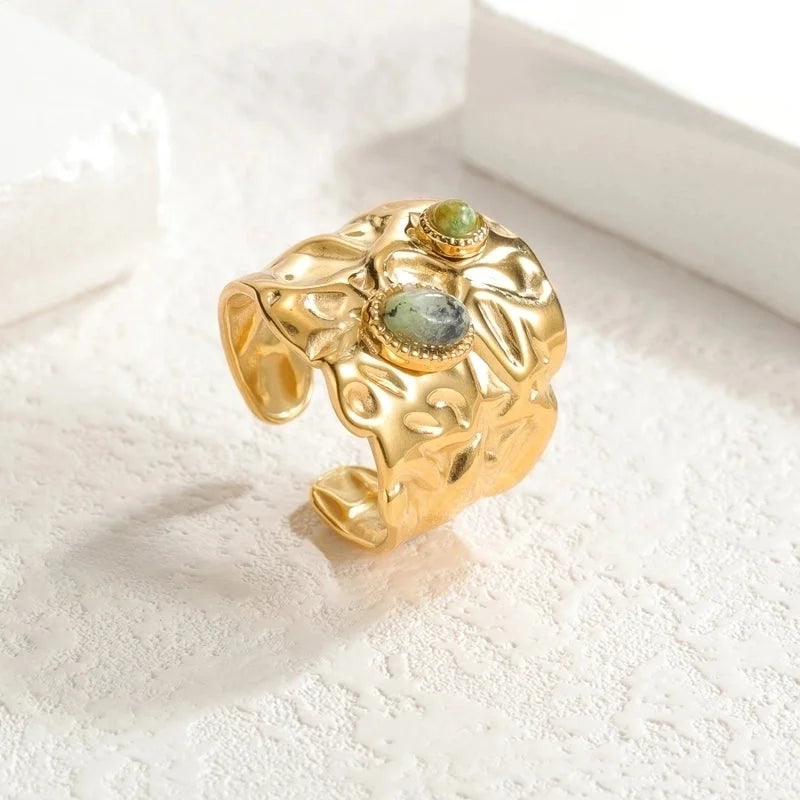 IG Style Elegant Irregular 304 Stainless Steel 18K Gold Plated Irregular Open Rings