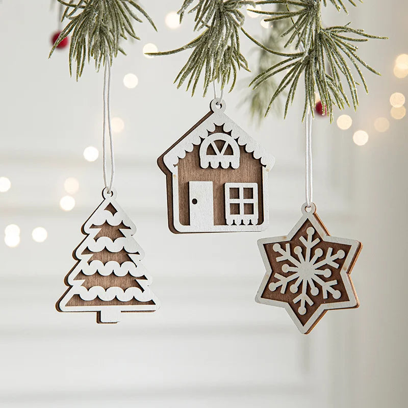 Christmas Ornaments Nordic Carved Cabin Hanging Decoration Christmas Tree Snowflake Diy Window Display Christmas Decoration