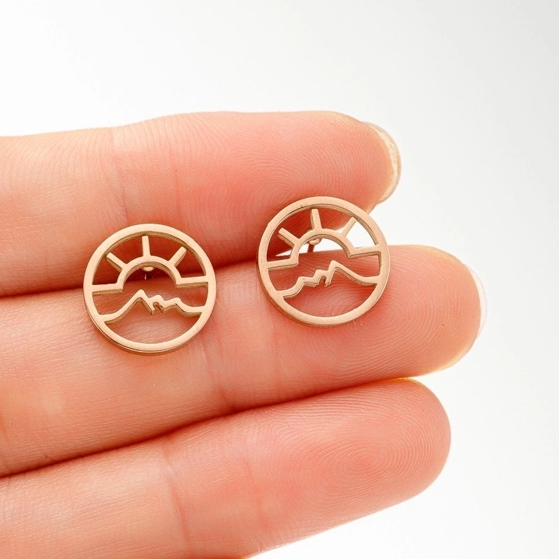 1 Pair Minimalist Sun Mountain Polishing Plating 304 Stainless Steel 18K Gold Plated Ear Studs