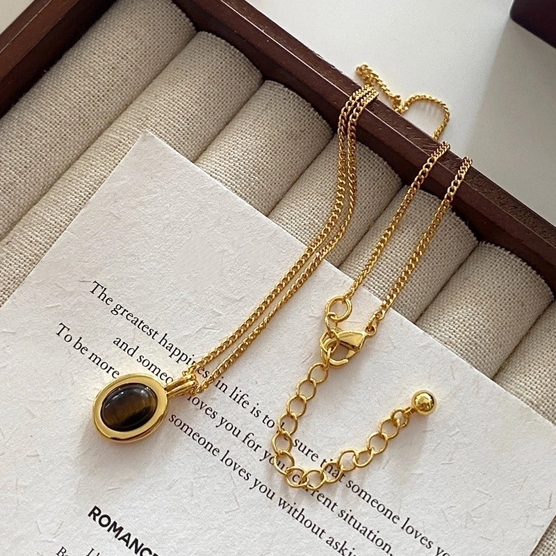 Minimalist Geometric Natural Stone Tiger Eye Pendant Necklace In Bulk