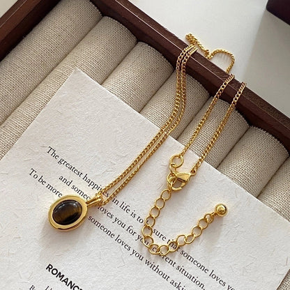 Minimalist Geometric Natural Stone Tiger Eye Pendant Necklace In Bulk