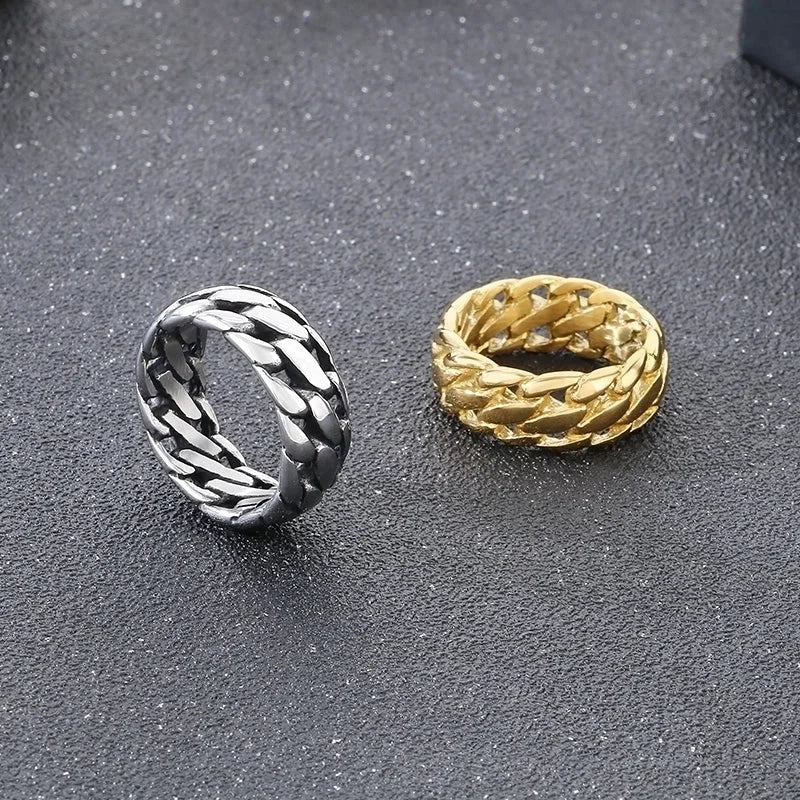 Hip-Hop Round 304 Stainless Steel 18K Gold Plated Rings