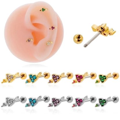 1 Piece Ear Cartilage Rings & Studs Sweet Heart Shape 316L Stainless Steel Copper Plating Inlay Zircon