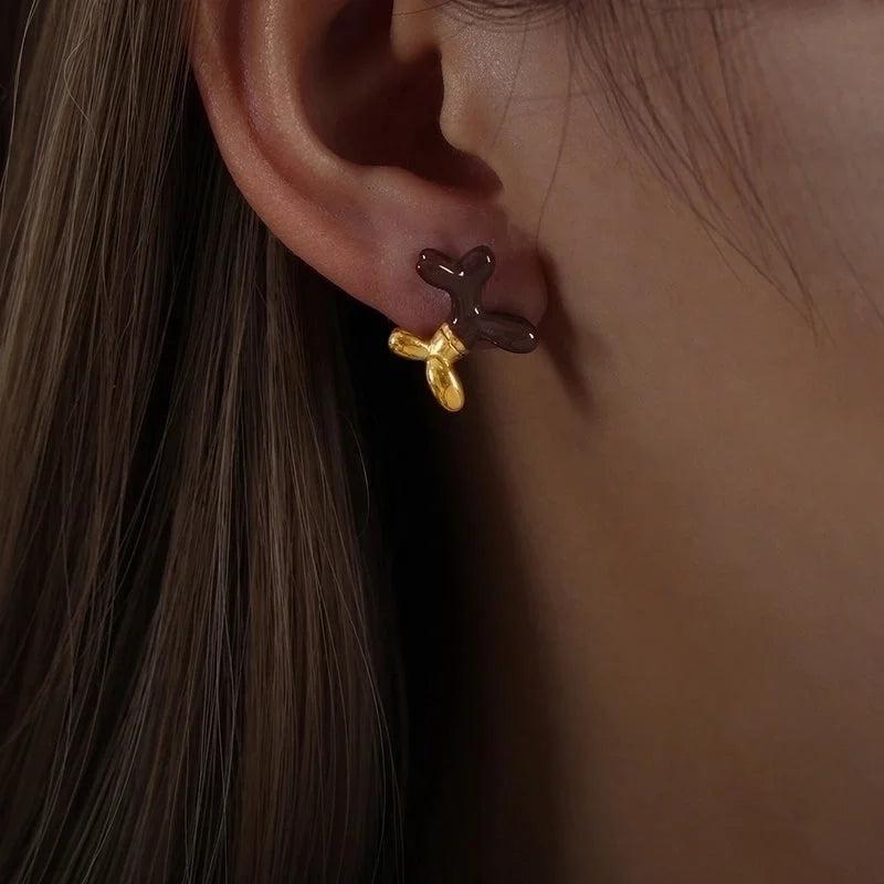 1 Pair IG Style Dog Enamel Plating Titanium Steel 18K Gold Plated Ear Studs