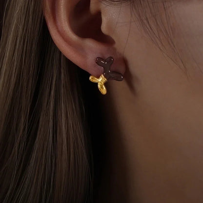 1 Pair IG Style Dog Enamel Plating Titanium Steel 18K Gold Plated Ear Studs