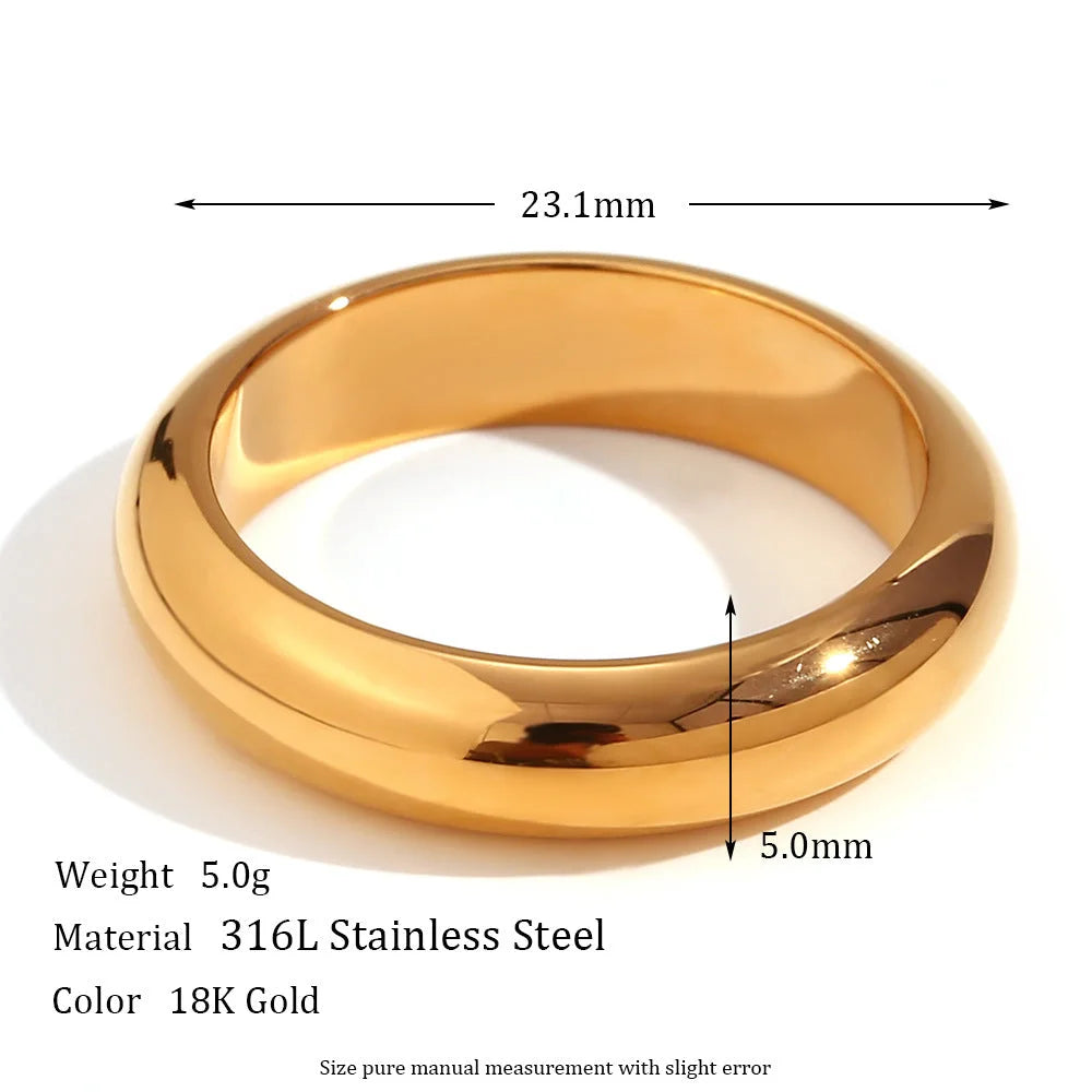 Minimalist Women Circle Geometric Stainless Steel 18K Gold Plated Rings