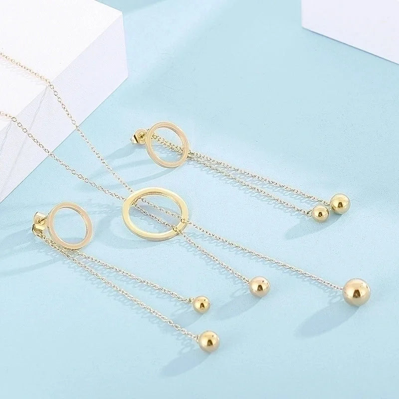 Fashion Circle Titanium Steel Patchwork Earrings Necklace