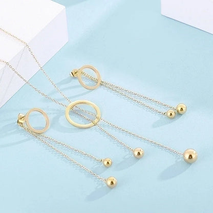 Fashion Circle Titanium Steel Patchwork Earrings Necklace