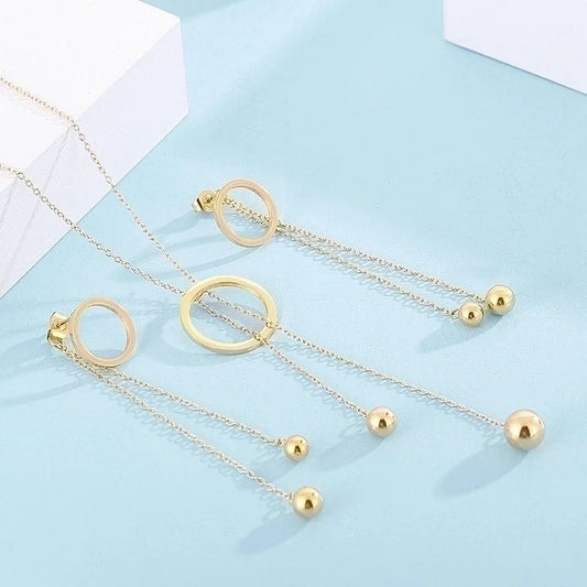 Fashion Circle Titanium Steel Patchwork Earrings Necklace