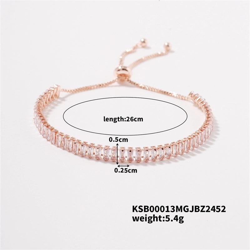 Copper K Gold Plated Rhodium Plated Minimalist Classic Style Plating Inlay Rectangle Zircon Bracelets