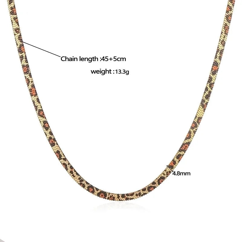 Vintage Style Snake Pattern Leopard 304 Stainless Steel 18K Gold Plated Plating Bracelets Necklace Snake Chain