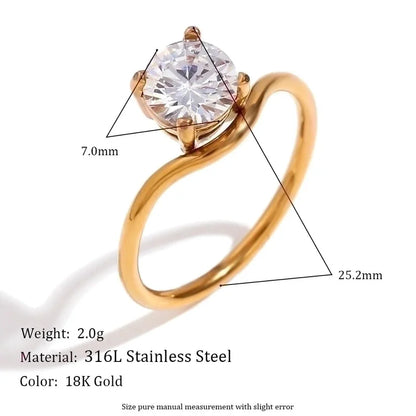 Minimalist Classic Style Triangle Round Water Droplets 304 Stainless Steel Zircon 18K Gold Plated Plating Inlay Rings