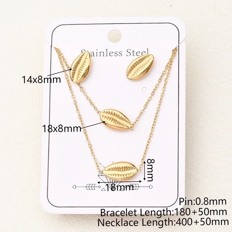 Casual Basic Vacation Butterfly Bow Knot Shell 304 Stainless Steel 18K Gold Plated Handmade Polishing Plating Jewelry Set