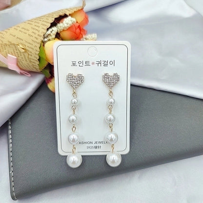 2 Pieces Elegant Star Tassel Heart Shape Inlay Alloy Artificial Pearls Rhinestones Glass Earrings