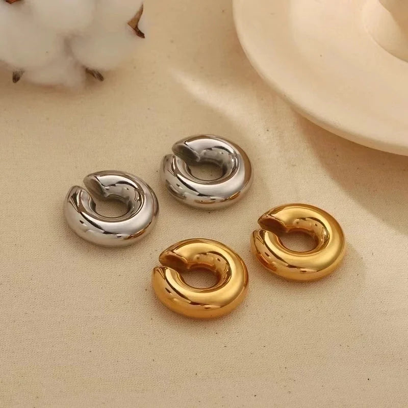 1 Piece Minimalist Solid Color Plating Stainless Steel Gold Plated Ear Cuffs
