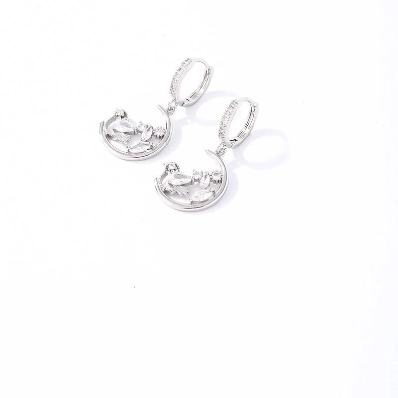 1 Pair Casual Sweet Korean Style Water Droplets Heart Shape Flower Plating Inlay 304 Stainless Steel Zircon Rhodium Plated Drop Earrings