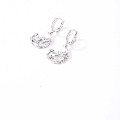 1 Pair Casual Sweet Korean Style Water Droplets Heart Shape Flower Plating Inlay 304 Stainless Steel Zircon Rhodium Plated Drop Earrings