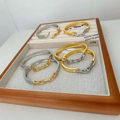 5 Pieces Vintage Style Geometric Copper Zircon Mixed Metal Plating Bangle