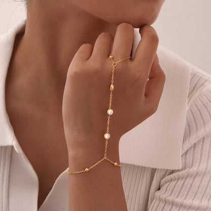 Vintage Style Minimalist Pearl 201 Stainless Steel Cable Chain Bracelets In Bulk