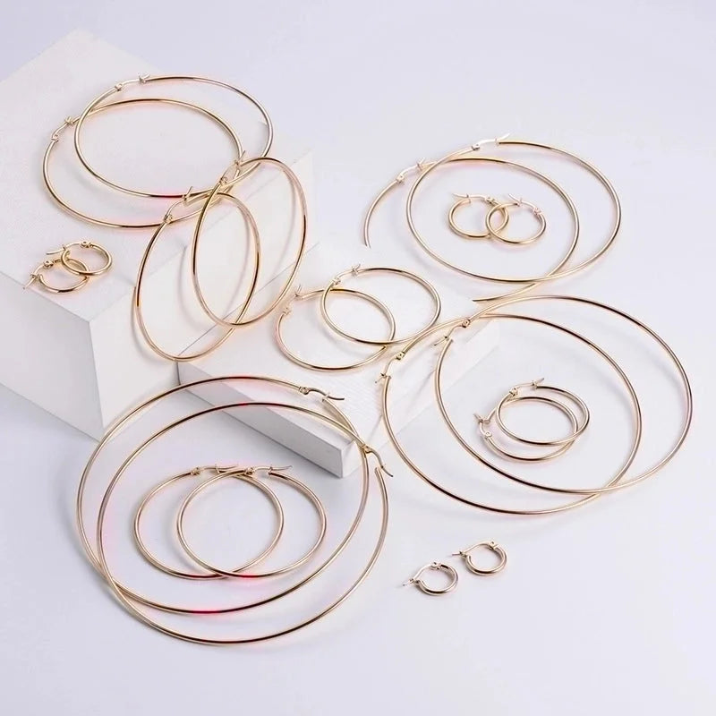 1 Pair Exaggerated Round Plating 304 Stainless Steel 18K Gold Plated Hoop Earrings