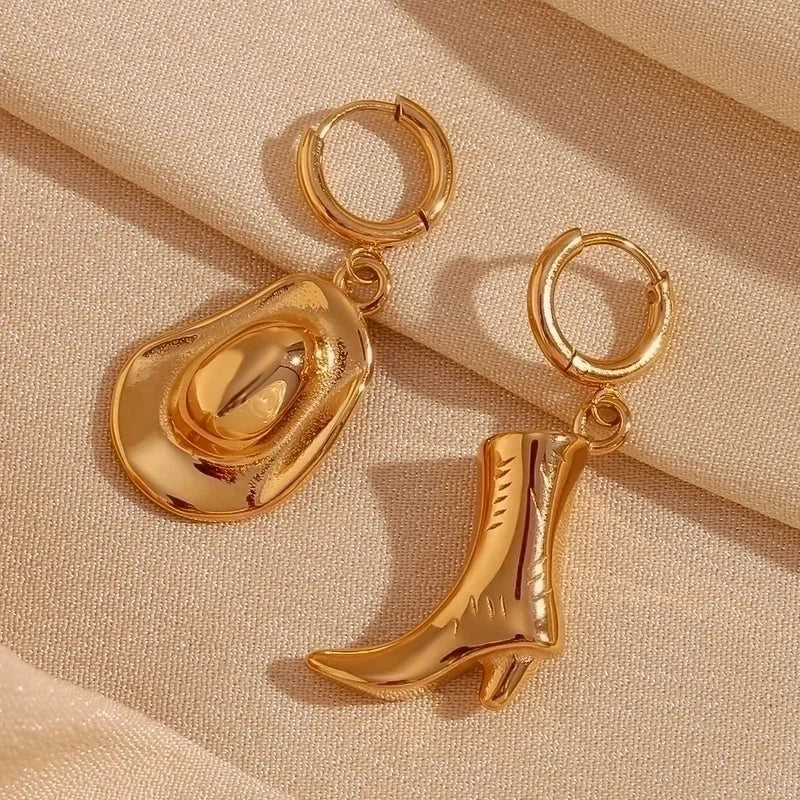 1 Pair Vintage Style Minimalist Hat Boots Asymmetrical Plating 304 Stainless Steel 18K Gold Plated Drop Earrings