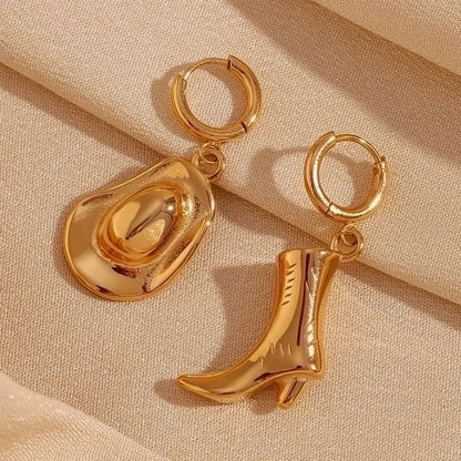 1 Pair Vintage Style Minimalist Hat Boots Asymmetrical Plating 304 Stainless Steel 18K Gold Plated Drop Earrings