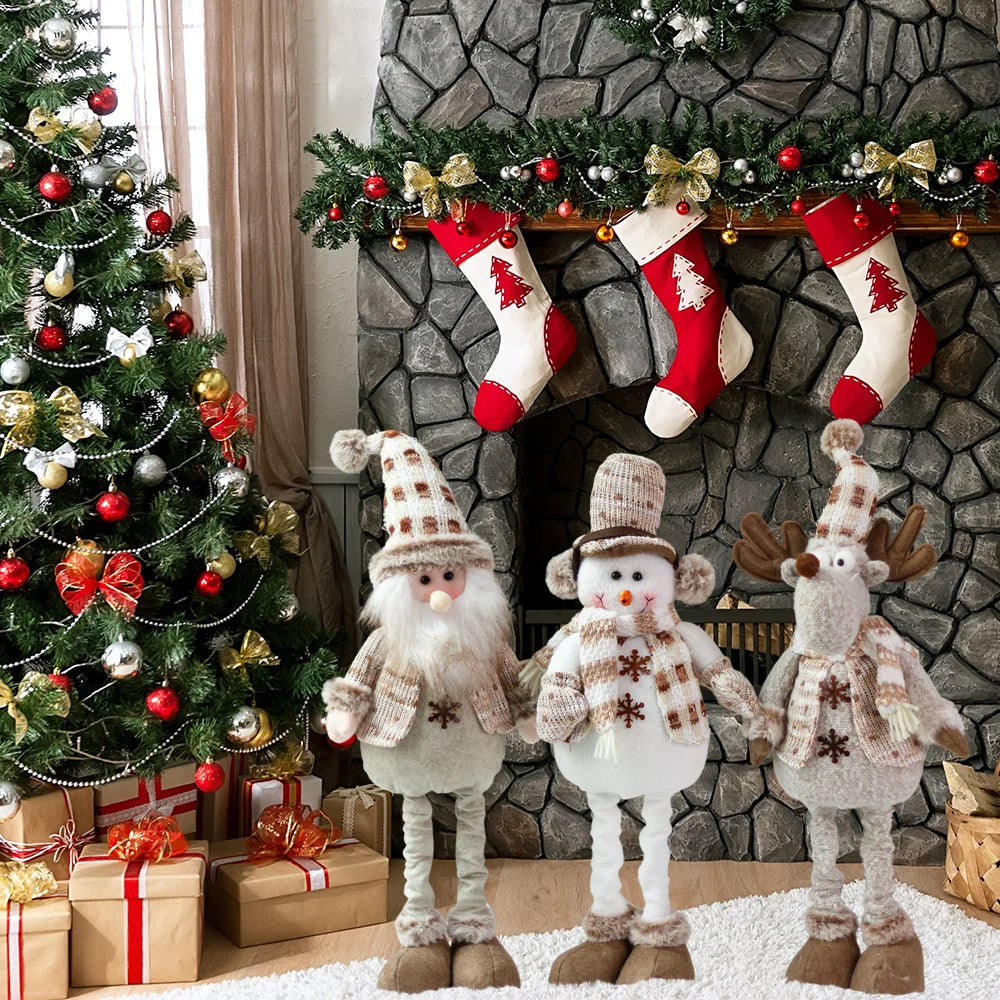 2 Pieces Christmas Window Display Scene Decoration Christmas Snowman Old Man Telescopic Doll Figurine