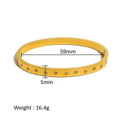 Minimalist Shiny Solid Color 316L Stainless Steel 18K Gold Plated Zircon Bangle In Bulk