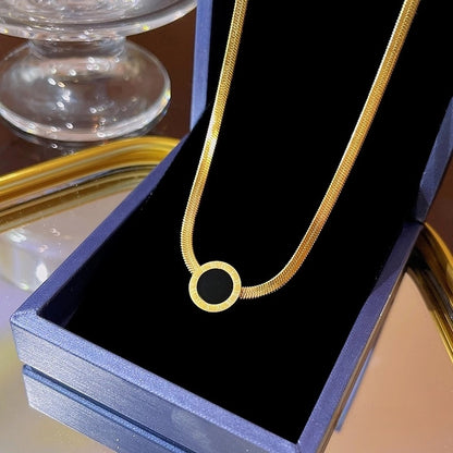 Elegant Classic Style Geometric Moon Bow Knot Titanium Steel Zircon Pendant Necklace