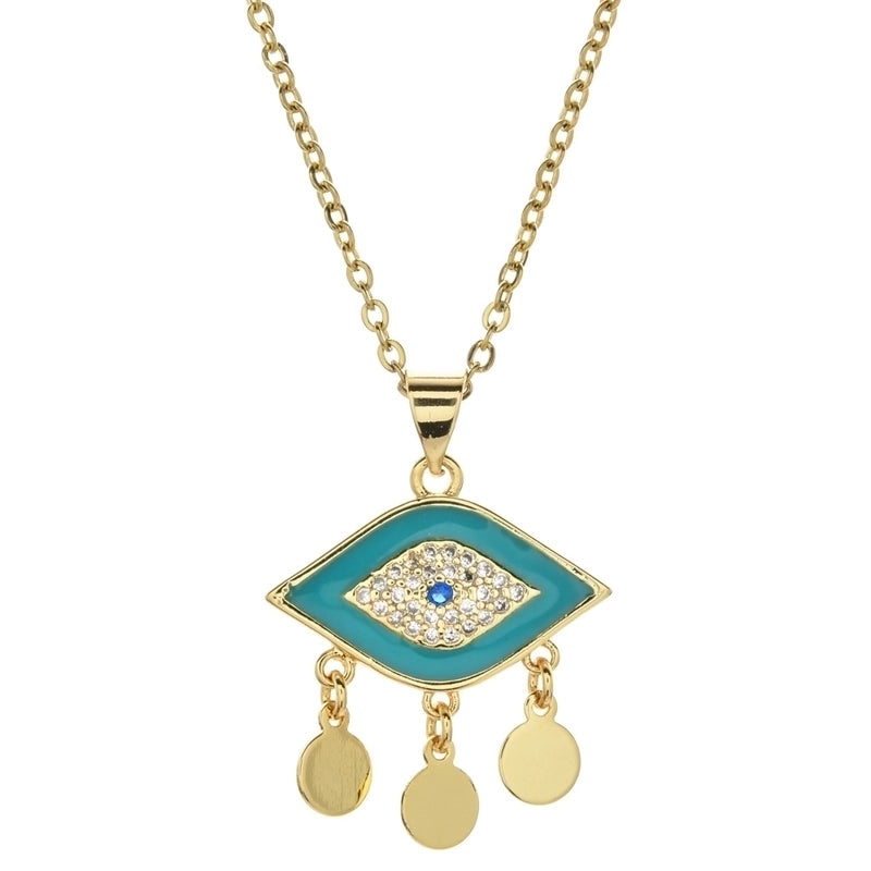 Bohemian Devil's Eye Heart Shape Stainless Steel Inlay Artificial Crystal Pendant Necklace