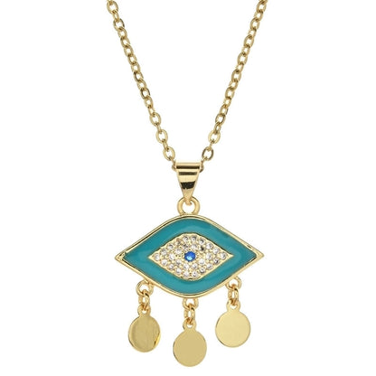 Bohemian Devil's Eye Heart Shape Stainless Steel Inlay Artificial Crystal Pendant Necklace