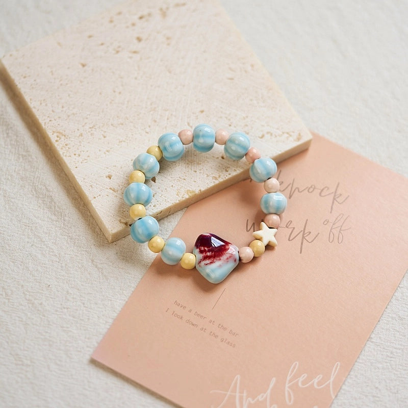 Jingdezhen Ceramic Bracelet New Color-free Women's Summer Student's Antique Beaded Bracelet Small Fresh And Popular