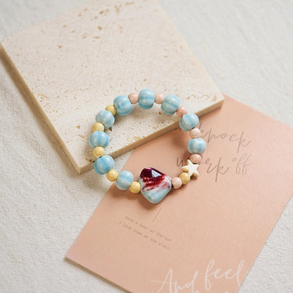 Jingdezhen Ceramic Bracelet New Color-free Women's Summer Student's Antique Beaded Bracelet Small Fresh And Popular