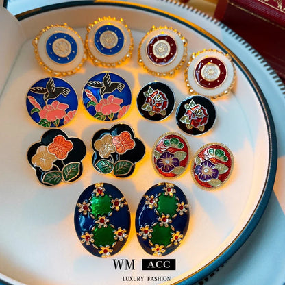 Medieval Flower Flower Metal Oil Dripping Stud Earrings