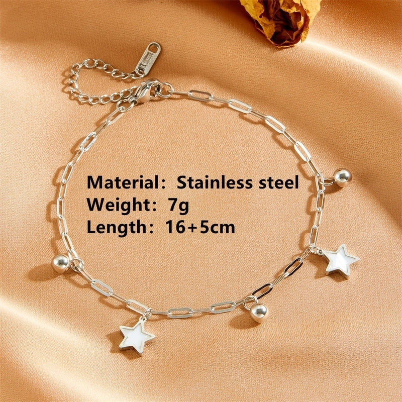 IG Style Sweet Star Heart Shape Butterfly Titanium Steel Acrylic 18K Gold Plated Inlay Bracelets Anklet