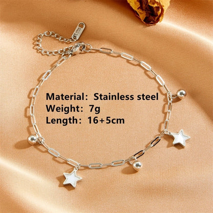 IG Style Sweet Star Heart Shape Butterfly Titanium Steel Acrylic 18K Gold Plated Inlay Bracelets Anklet