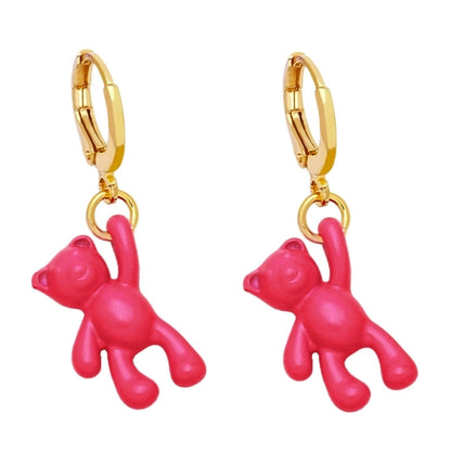 Bear Earrings Female European And American Personality Retro Candy Color Copper Earrings