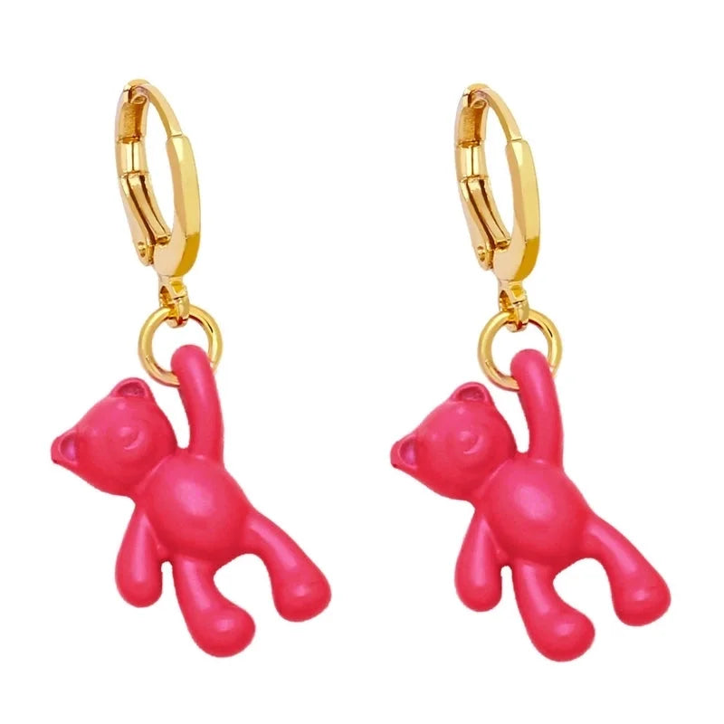 Bear Earrings Female European And American Personality Retro Candy Color Copper Earrings