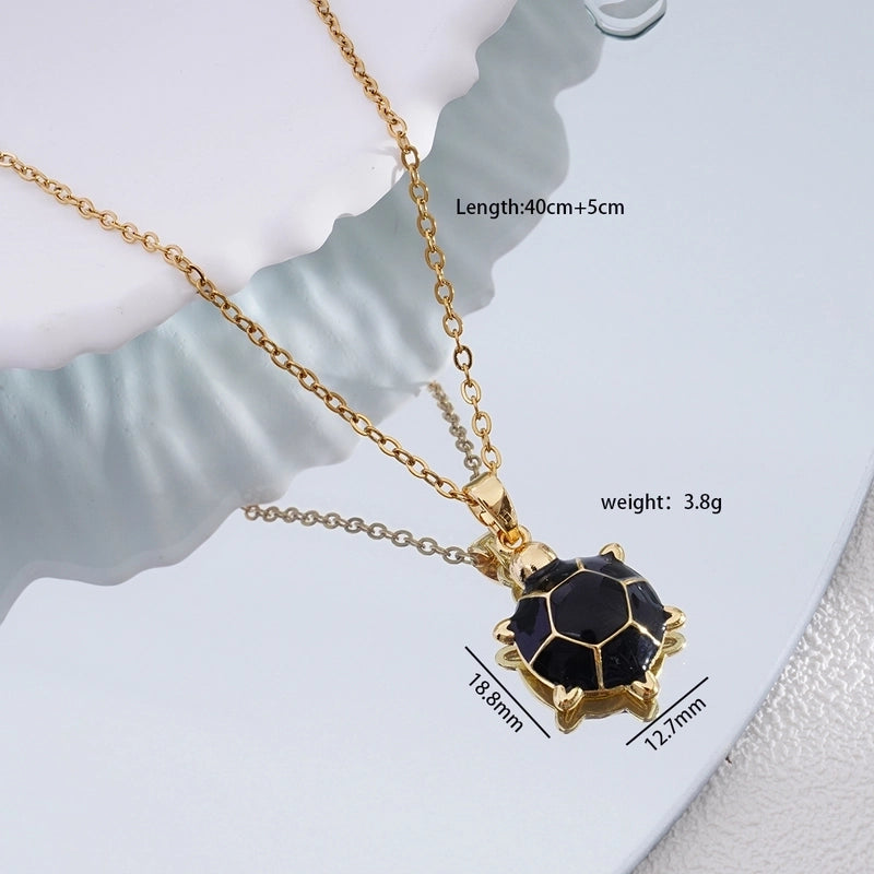 Popular Fashion Simple Copper Plating 18K Gold Colorful Oil Necklace Cute Turtle Pendant Necklace Female Jewelry