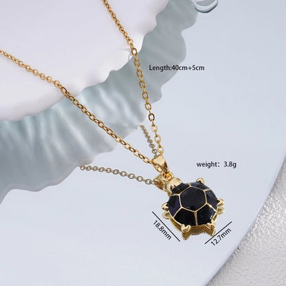 Popular Fashion Simple Copper Plating 18K Gold Colorful Oil Necklace Cute Turtle Pendant Necklace Female Jewelry