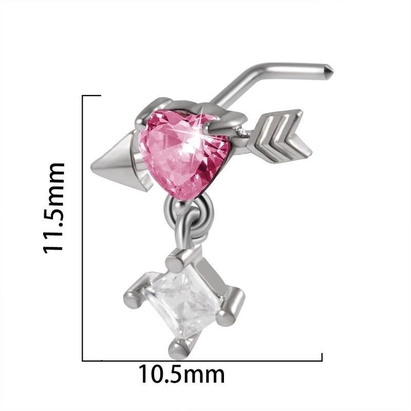 2 Pieces Nose Rings & Studs Streetwear Moon Heart Shape Butterfly 304 Stainless Steel Copper Zircon Inlay Zircon