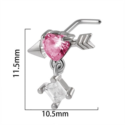 2 Pieces Nose Rings & Studs Streetwear Moon Heart Shape Butterfly 304 Stainless Steel Copper Zircon Inlay Zircon