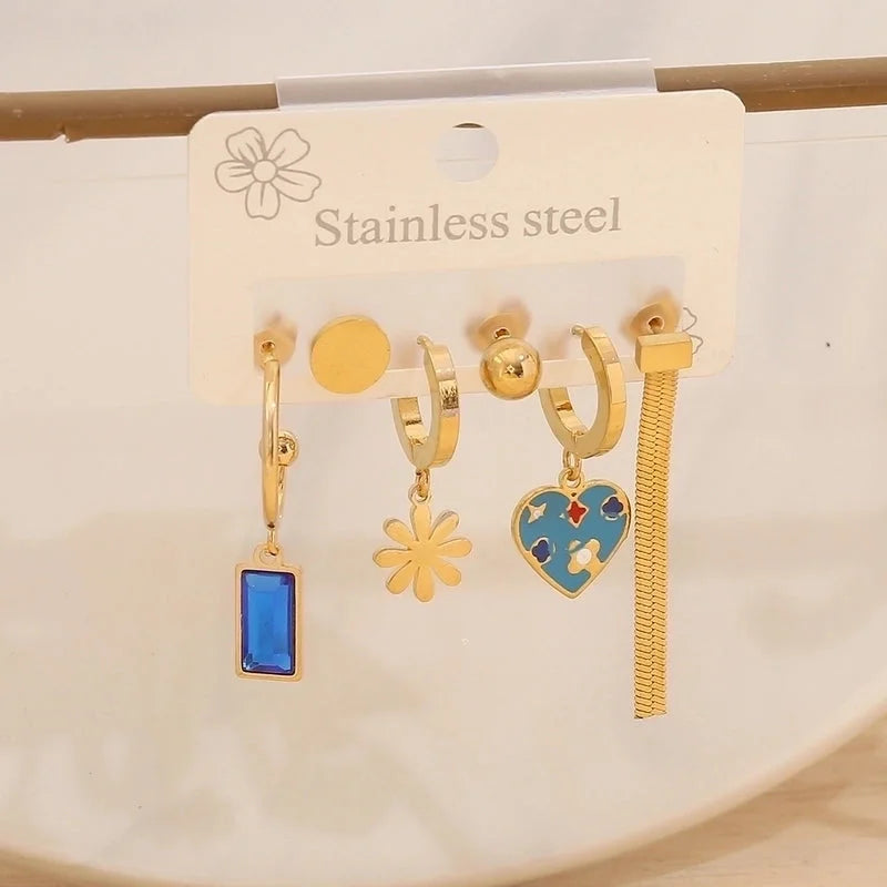 1 Set Elegant Minimalist Star Heart Shape Bow Knot 304 Stainless Steel Titanium Steel Glass Zircon 18K Gold Plated Drop Earrings