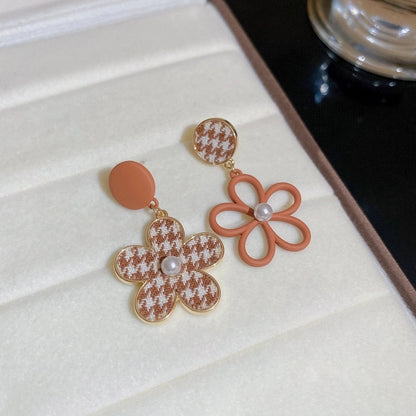 1 Pair Minimalist Flower Copper Enamel Rhinestones Drop Earrings Ear Studs