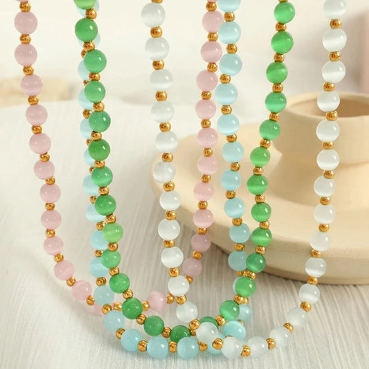 Sweet Minimalist Round 304 Stainless Steel Opal 18K Gold Plated Necklace In Bulk