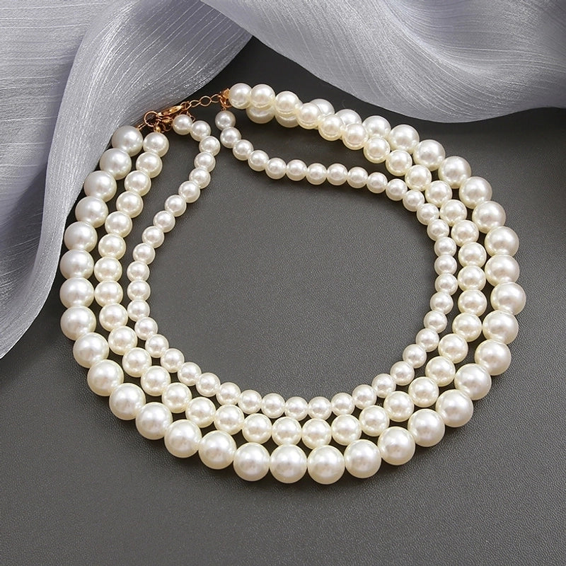 Fashion Round Artificial Pearl Women\'s Necklace 1 Piece
