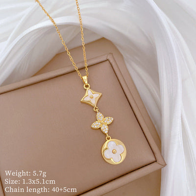 Minimalist Geometric Titanium Steel Diamond Inlay Necklaces
