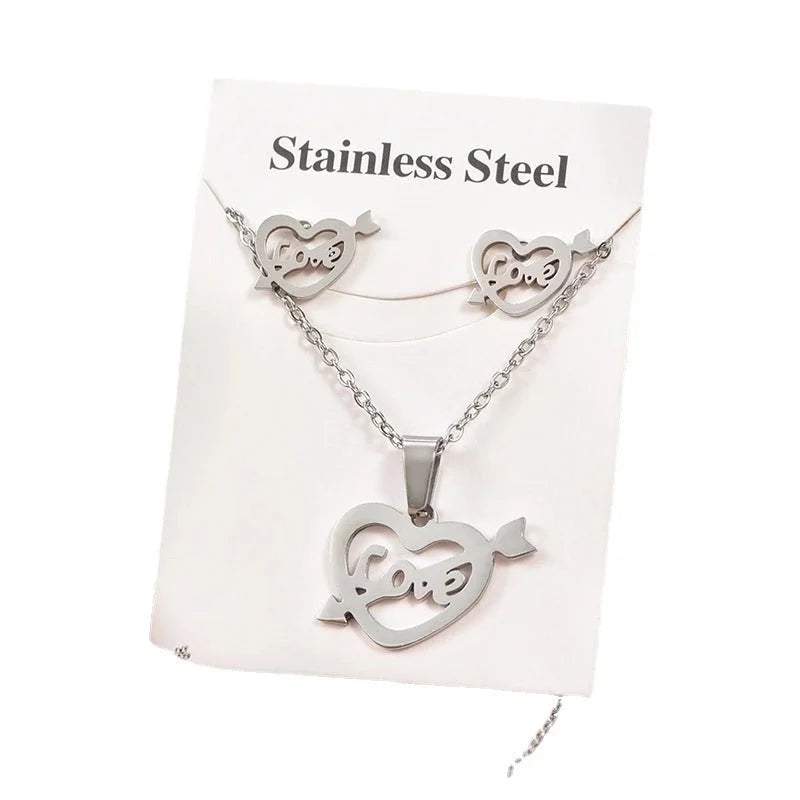 Minimalist Tortoise Star Heart Shape Stainless Steel Hollow Out Earrings Necklace 1 Set